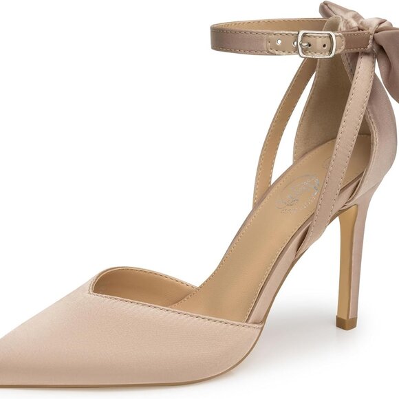 Women Heels Satin Pointed Toe Pumps 3.74 in Stiletto Buckle Ankle Strap - Picture 1 of 6